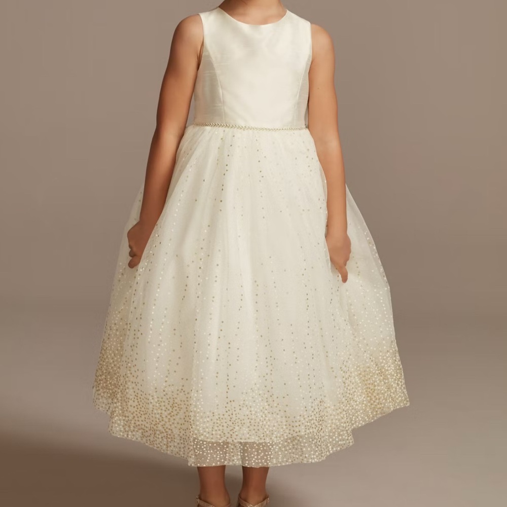 David’s Bridal Tulle Tea Length Gown with Metallic Shimmer Detail 3T